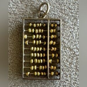 Solid 14K Yellow Gold Working Abacus Moveable Beads Vintage Math Charm PENDANT